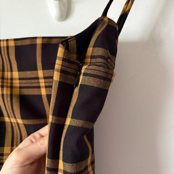 Aritzia Wilfred New Classic Isabelle Check Plaid Mini Dress Black Yellow Size 4 - Picture 6 of 8